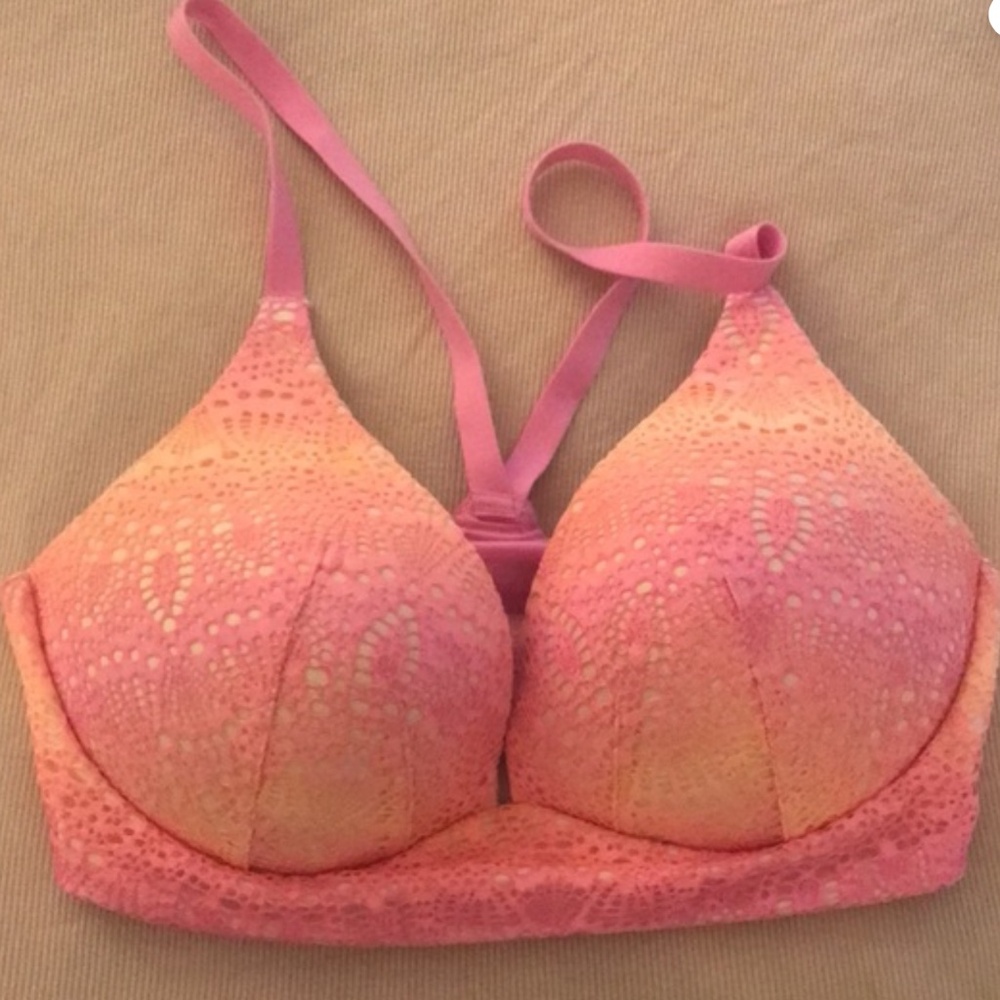 Body By Victoria Lightly Lined Plunge Lace Racerback Bralette, 32 DD, EUC